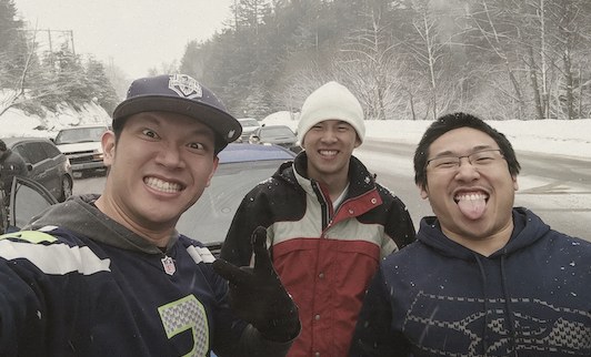 The three founders on a snowed-in pass